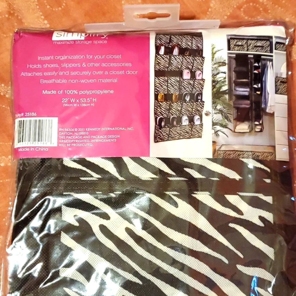 Safari Shoe Caddy Brown & Cream Zebra 20 Pocket
